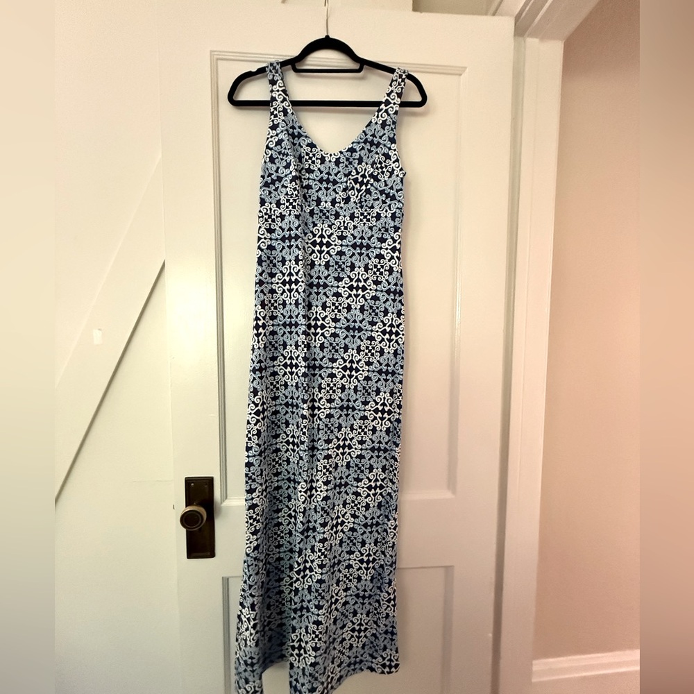 J. McLaughlin Blue and White Patterned Maxi Dress
